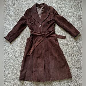 BEAUTIFUL Vintage 100% Suede Leather shell Women's Trench Coat